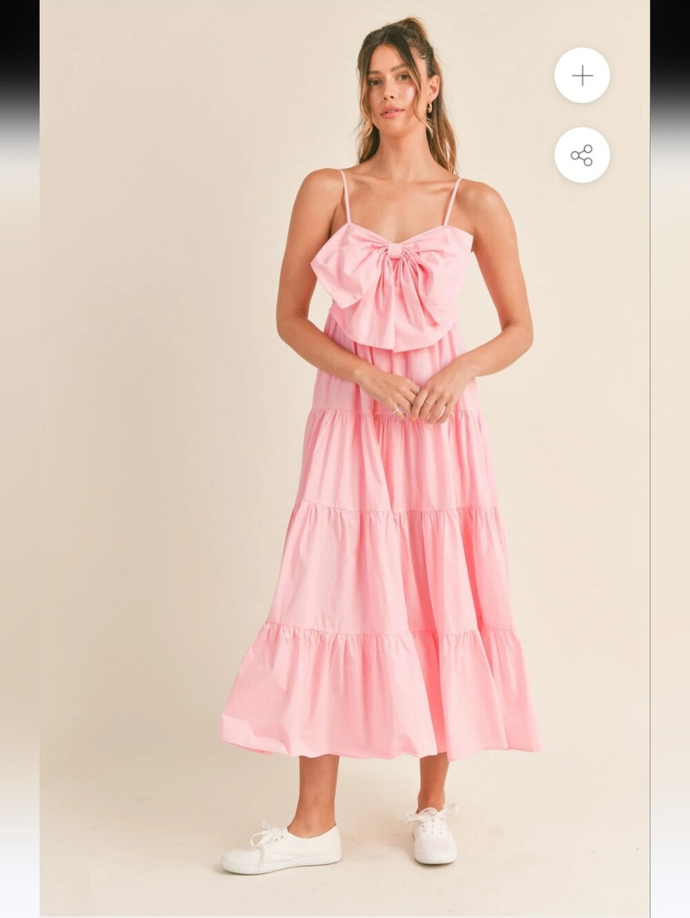 MARBLE Pink Tiered Bow Dress
